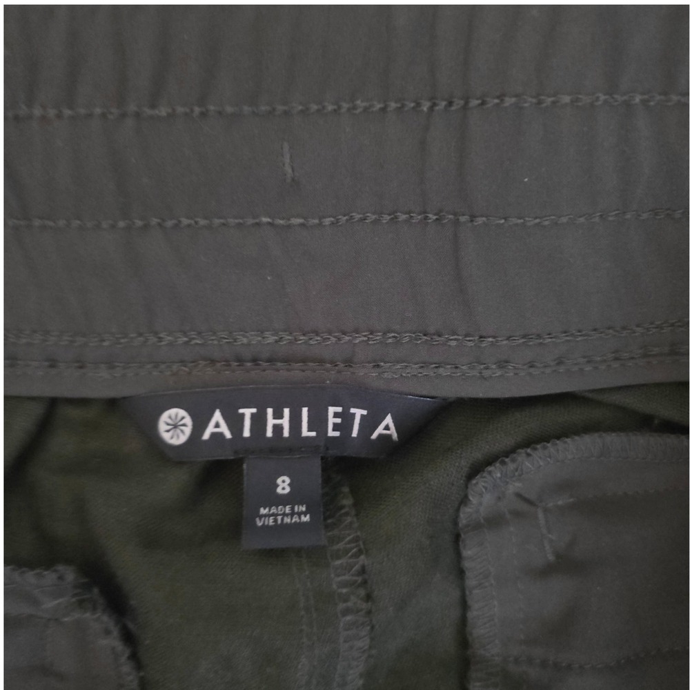 Athleta Dark Olive Green Drawstring Elastic Waist Linen Jogger Pants Size 8 - Picture 6 of 15